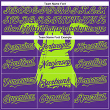 Laden Sie das Bild in den Galerie-Viewer, Custom Purple Neon Green Pinstripe Neon Green 3D Halloween Spooky Party Costume Ideas Authentic Baseball Jersey
