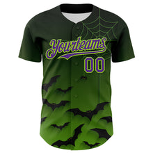 Load image into Gallery viewer, Custom Green Purple Black-Neon Green 3D Halloween Spider Net Bats Party Costume Ideas Authentic Baseball Jersey
