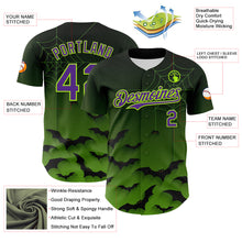 Load image into Gallery viewer, Custom Green Purple Black-Neon Green 3D Halloween Spider Net Bats Party Costume Ideas Authentic Baseball Jersey
