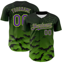 Load image into Gallery viewer, Custom Green Purple Black-Neon Green 3D Halloween Spider Net Bats Party Costume Ideas Authentic Baseball Jersey
