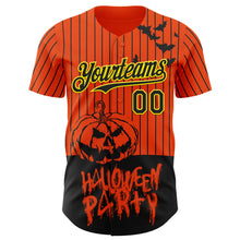 Load image into Gallery viewer, Custom Orange Black Pinstripe Light Yellow 3D Halloween Pumpkin Party Costume Ideas Authentic Baseball Jersey

