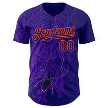 Load image into Gallery viewer, Custom Dark Purple Orange 3D Halloween Spider Net Party Costume Ideas Authentic Baseball Jersey

