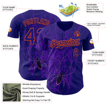 Load image into Gallery viewer, Custom Dark Purple Orange 3D Halloween Spider Net Party Costume Ideas Authentic Baseball Jersey
