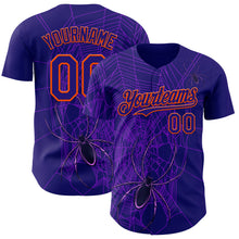 Load image into Gallery viewer, Custom Dark Purple Orange 3D Halloween Spider Net Party Costume Ideas Authentic Baseball Jersey
