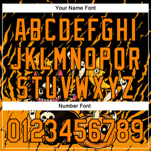 Custom Black Bay Orange 3D Halloween Pumpkin Scary Doodle Party Costume Ideas Authentic Baseball Jersey