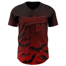 Load image into Gallery viewer, Custom Black Red 3D Halloween Spider Net Bats Party Costume Ideas Authentic Baseball Jersey
