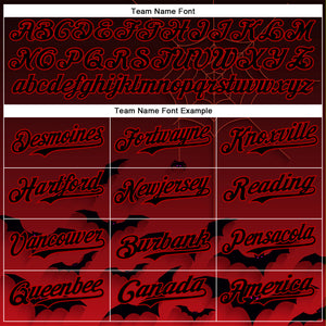 Custom Black Red 3D Halloween Spider Net Bats Party Costume Ideas Authentic Baseball Jersey