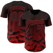 Load image into Gallery viewer, Custom Black Red 3D Halloween Spider Net Bats Party Costume Ideas Authentic Baseball Jersey
