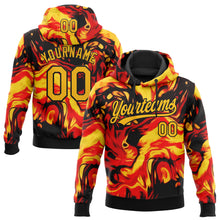 Загрузить изображение в средство просмотра галереи, Custom Stitched Black Gold-Red 3D Pattern Design Flame Sports Pullover Sweatshirt Hoodie
