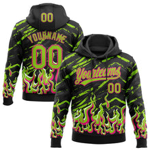 Загрузить изображение в средство просмотра галереи, Custom Stitched Black Neon Green Hot Pink-White 3D Pattern Design Flame Sports Pullover Sweatshirt Hoodie
