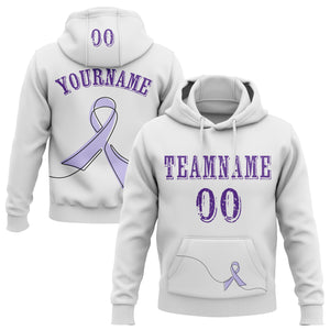 Custom White Purple 3D Gastric Cancer World Cancer Day Ribbon Support Sports Pullover Sweatshirt Hoodie