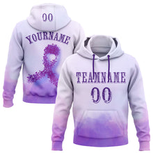 Load image into Gallery viewer, Custom Purple White 3D Pancreatic Cancer World Cancer Day Ribbon Support Sports Pullover Sweatshirt Hoodie
