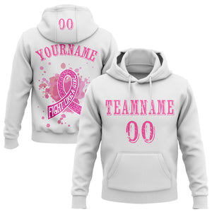Custom White Pink 3D Breast Cancer World Cancer Day Ribbon Support Sports Pullover Sweatshirt Hoodie