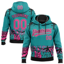 Load image into Gallery viewer, Custom Stitched Teal Pink Black-White 3D Graffiti Splash Street Art Sports Pullover Sweatshirt Hoodie
