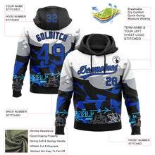Load image into Gallery viewer, Custom Stitched Black Thunder Blue Gray-White 3D Graffiti Splash Street Art Sports Pullover Sweatshirt Hoodie
