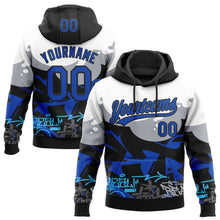 Load image into Gallery viewer, Custom Stitched Black Thunder Blue Gray-White 3D Graffiti Splash Street Art Sports Pullover Sweatshirt Hoodie
