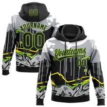 Load image into Gallery viewer, Custom Stitched Black Gray Neon Green Yellow-White 3D Graffiti Splash Street Art Sports Pullover Sweatshirt Hoodie
