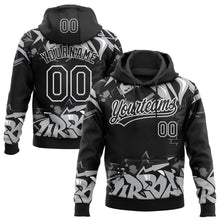 Load image into Gallery viewer, Custom Stitched Black Gray-White 3D Graffiti Splash Street Art Sports Pullover Sweatshirt Hoodie
