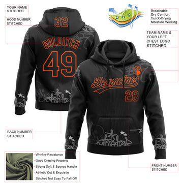 Custom Stitched Black Gray-Orange 3D Graffiti Splash Street Art Sports Pullover Sweatshirt Hoodie
