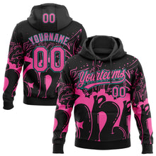 Load image into Gallery viewer, Custom Stitched Black Pink-Teal 3D Graffiti Splash Street Art Sports Pullover Sweatshirt Hoodie
