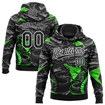 Custom Stitched Black Gray Green-White 3D Pattern Design Animal Snake Sports Pullover Sweatshirt Hoodie