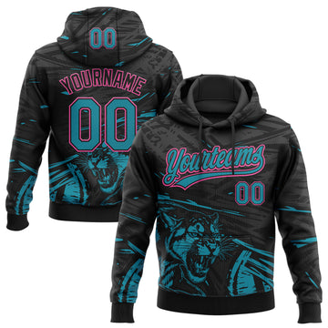 Custom Stitched Black Teal-Pink 3D Pattern Design Animal Tiger Sports Pullover Sweatshirt Hoodie