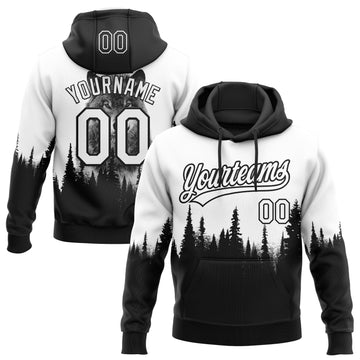 Custom Stitched White Black 3D Pattern Design Animal Wolf Sports Pullover Sweatshirt Hoodie