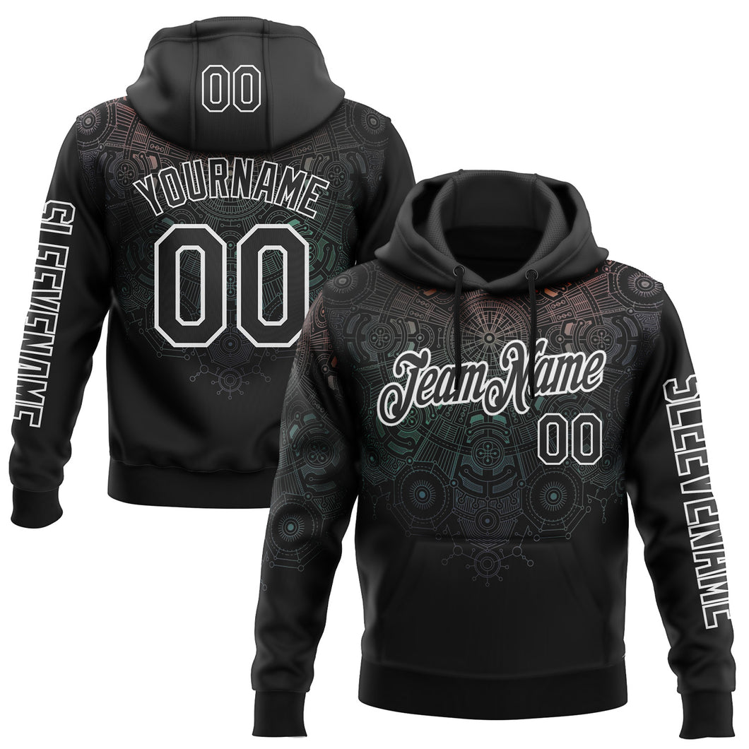 Custom Black White 3D Pattern Design Ethnic Tribal Sportswear Pullover Sweatshirt Hoodie