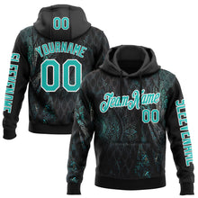 Laden Sie das Bild in den Galerie-Viewer, Custom Black Aqua-White 3D Pattern Design Ethnic Tribal Sportswear Pullover Sweatshirt Hoodie
