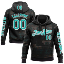 Laden Sie das Bild in den Galerie-Viewer, Custom Black Aqua-White 3D Pattern Design Ethnic Tribal Sportswear Pullover Sweatshirt Hoodie
