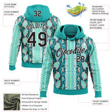 Laden Sie das Bild in den Galerie-Viewer, Custom Stitched Aqua Black-White 3D Pattern Design Snake Skin Print Sportswear Pullover Sweatshirt Hoodie

