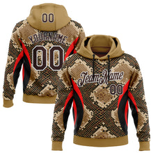 Charger l&#39;image dans la galerie, Custom Stitched Old Gold Brown Black Red-White 3D Pattern Design Snake Skin Print Sportswear Pullover Sweatshirt Hoodie
