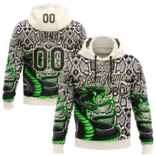 Laden Sie das Bild in den Galerie-Viewer, Custom Stitched Cream Black-Green 3D Pattern Design Snake Skin Print Sportswear Pullover Sweatshirt Hoodie
