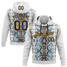 Laden Sie das Bild in den Galerie-Viewer, Custom Stitched White Navy Black Blue-Gold 3D Pattern Design Snake Skin Print Sportswear Pullover Sweatshirt Hoodie
