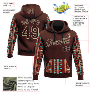 Custom Brown City Cream 3D Pattern Design Western Cowboy Tribal Ethnic Sports Pullover Sweatshirt Hoodie