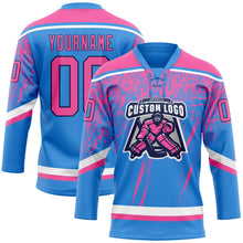 Загрузить изображение в средство просмотра галереи, Custom Powder Blue Pink Navy-White 3D Splash Hockey Lace Neck Jersey
