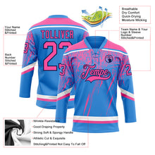 Загрузить изображение в средство просмотра галереи, Custom Powder Blue Pink Navy-White 3D Splash Hockey Lace Neck Jersey
