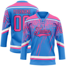 Загрузить изображение в средство просмотра галереи, Custom Powder Blue Pink Navy-White 3D Splash Hockey Lace Neck Jersey
