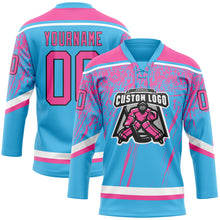 Load image into Gallery viewer, Custom Sky Blue Pink Black-White 3D Splash Hockey Lace Neck Jersey
