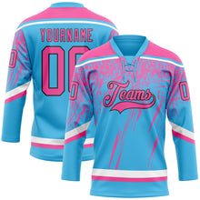 Load image into Gallery viewer, Custom Sky Blue Pink Black-White 3D Splash Hockey Lace Neck Jersey
