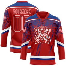 Загрузить изображение в средство просмотра галереи, Custom Red Royal-White 3D Splash Hockey Lace Neck Jersey
