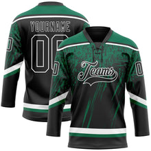 Charger l&#39;image dans la galerie, Custom Black Kelly Green-White 3D Splash Hockey Lace Neck Jersey
