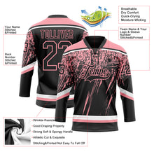 Laden Sie das Bild in den Galerie-Viewer, Custom Black Medium Pink-White 3D Splash Hockey Lace Neck Jersey
