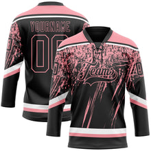 Laden Sie das Bild in den Galerie-Viewer, Custom Black Medium Pink-White 3D Splash Hockey Lace Neck Jersey
