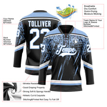 Laden Sie das Bild in den Galerie-Viewer, Custom Black White-Light Blue 3D Splash Hockey Lace Neck Jersey
