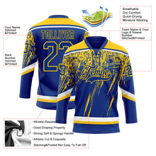 Laden Sie das Bild in den Galerie-Viewer, Custom Royal Yellow-White 3D Splash Hockey Lace Neck Jersey
