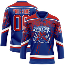 Загрузить изображение в средство просмотра галереи, Custom Royal Red-White 3D Splash Hockey Lace Neck Jersey
