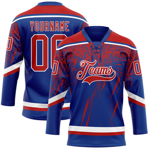 Custom Royal Red-White 3D Splash Hockey Lace Neck Jersey