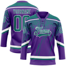 Laden Sie das Bild in den Galerie-Viewer, Custom Purple Teal-White 3D Splash Hockey Lace Neck Jersey
