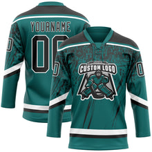 Charger l&#39;image dans la galerie, Custom Teal Black-White 3D Splash Hockey Lace Neck Jersey
